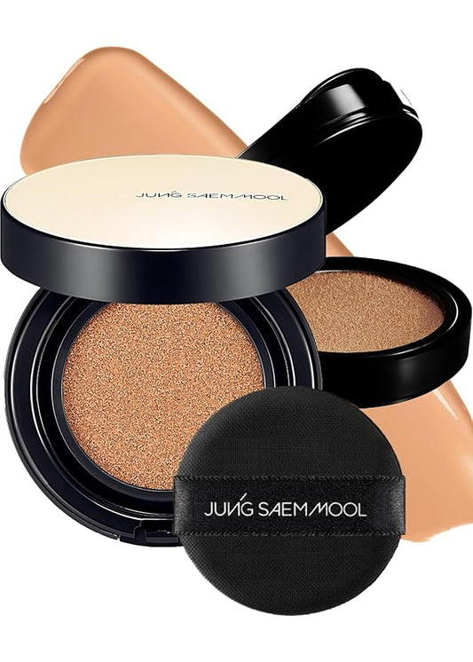 JUNG SAEM MOOL Essential Skin Nuder Longwear Cushion 0.98 Fl Oz (Medium Deep), Refill Included, 24H lasting Cushion Foundation with High Coverage, Semi-Matte Natural Finish, Korean Foundation Makeup-FlexoryFit