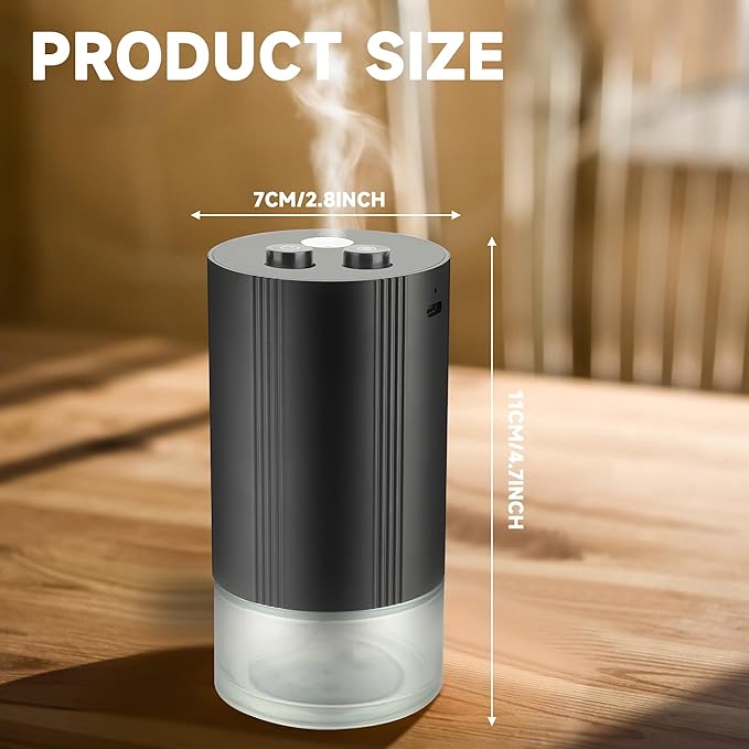 Waterless Essential Oil Diffuser for Home, Cordless Oil Diffuser, Mini Scent Air Diffuser for Car Hotel Room Studio, Oil 5/10/110ml Capacity, Battery Operated 3 Timers & Mist Levels(Button)