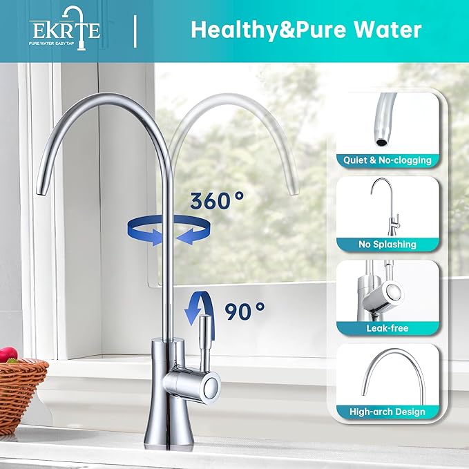 EKRTE Polished Chrome Drinking Water Purifier Faucet, Kitchen Bar Sink Drinking Purifier Kitchen Faucet for Under Sink Water Filter System