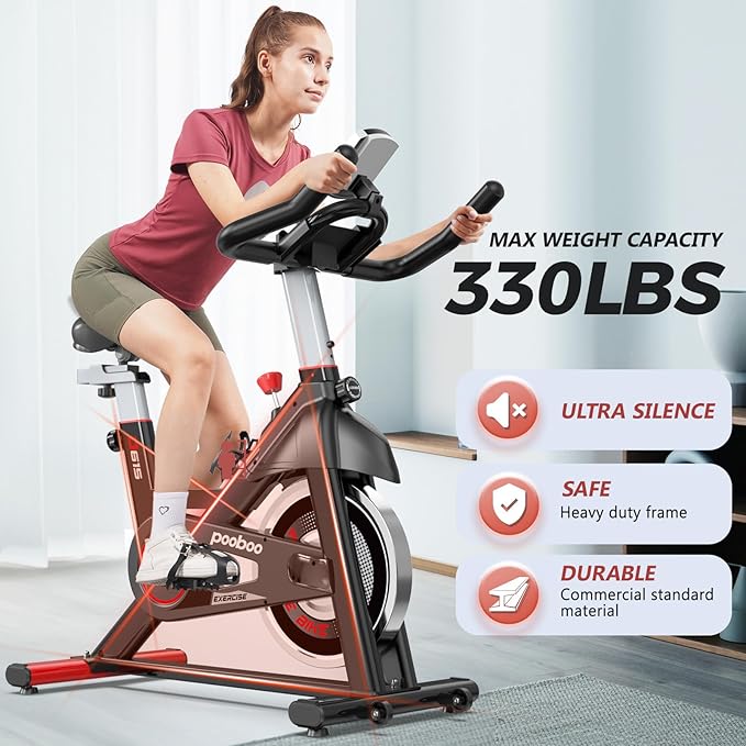 POOBOO Exercise Bike, Stationary Bike for Home Gym, Indoor Cycling Bike w/Comfortable Seat Cushion & Tablet Mount, Silent Belt Drive Indoor Bike for Cardio Workout-FlexoryFit