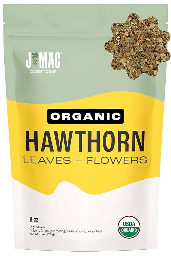 J MAC BOTANICALS Organic Hawthorn Leaves and Flower (8 oz) Dried Hawthorne leaf tea-FlexoryFit