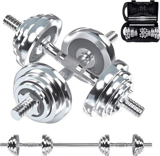 VIVITORY Fitness Dumbbells Set, Adjustable Weight Sets up to 11/22/44/66/110 lbs, with Metal Connecting Rod Used As Barbell, Chromed Weights, Hardcover Gift Box, Home Gym Work Out Training Equipment-FlexoryFit