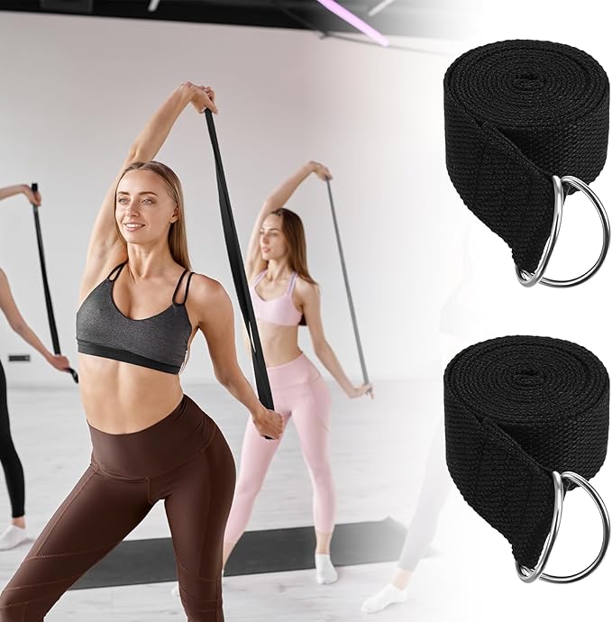12 Pack Yoga Straps for Stretching, 6 Ft Black Exercise Bands with Adjustable D Ring Buckles for Pilates, Gym Fitness, Flexibility Training, Men Women-FlexoryFit
