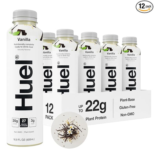 Huel Ready-to-Drink | Vanilla Meal Replacement Drink | High Protein Drink | Nutritionally Complete, Low Sugar, High Fiber, Plant Based, Vegan, Healthy | 20g Protein Per Bottle, 16.9 Fl Oz (12 Pack)-FlexoryFit