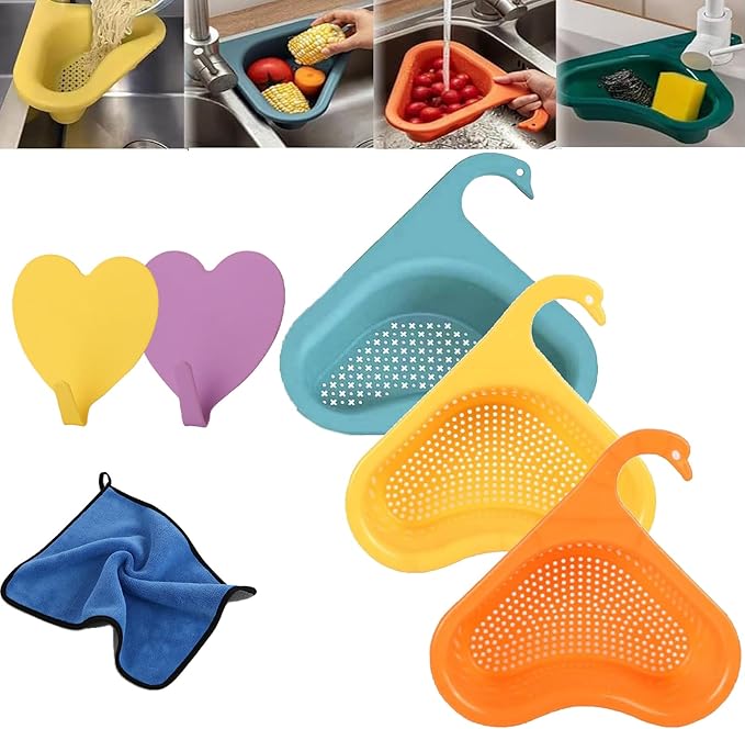 Faucet Hanging Filter Basket for Kitchen Sink, Faucet Hanging Filter Basket, Kitchen Sink Drain Basket Swan, Multifunctional Drain Basket for Kitchen Drain Strainer (3 Pcs A)