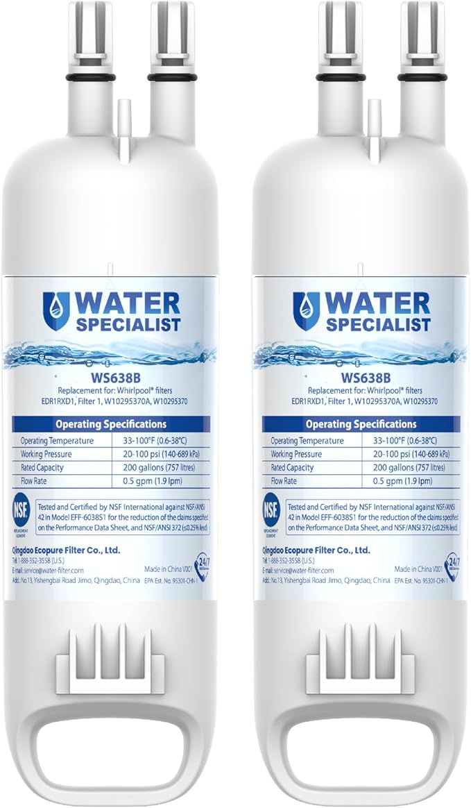 Waterspecialist EDR1RXD1 Replacement for Everydrop® Filter 1, W10295370A, EDR1RXD1B, P8RFWB2L, P4RFWB, Kenmore® 46-9081, 46-9930, WS638 Refrigerator Water Filter, 2 Filters