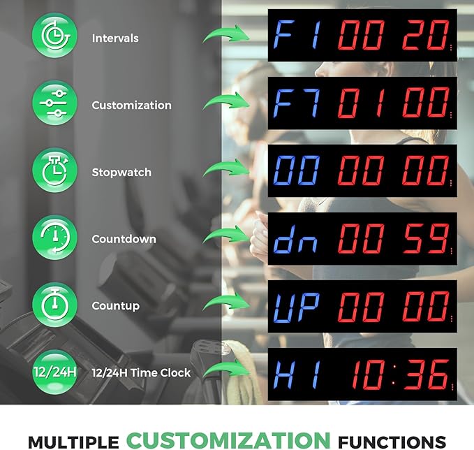 15'' Bluetooth Gym Timer Clock for Home Gym Digital Display Gym Clock Stopwatch Interval Workout Timer Adjustable Buzzer Volume with Remote and APP Control for Sport Boxing Fitness Kitchen-FlexoryFit