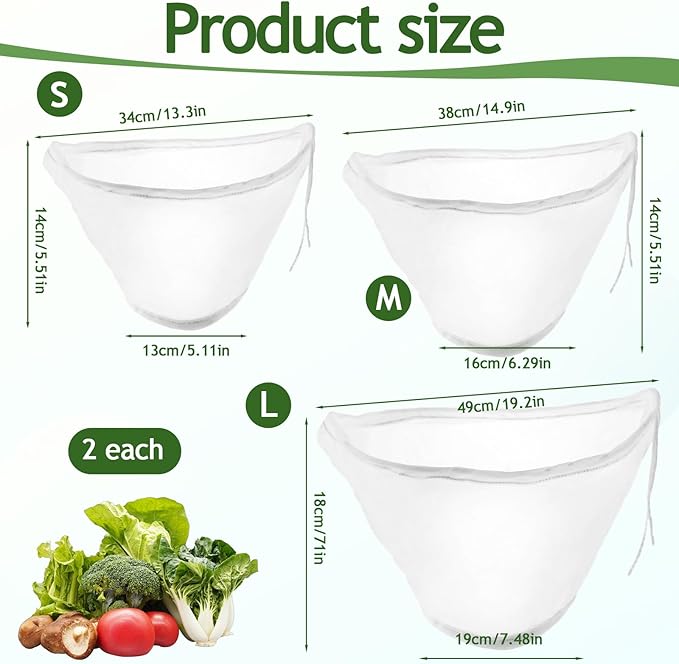 6pcs Bowl-Shaped Nylon Nut Milk Bag Organic Cotton Cheesecloth Bags Reusable Straining Fine Mesh Food Strainer Bag Cloth Strainer For Juicing Almond Milk Tea Greek Yogurt (Small Medium Large)