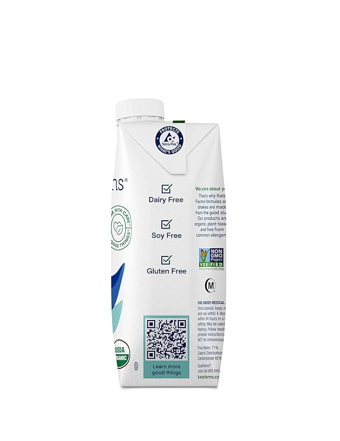 KATE FARMS Organic 1.4 High Calorie Nutrition Shake, Plain, 20g Protein, 27 Vitamins and Minerals, Meal Replacement, Protein Shake. 11 oz (12 Pack)-FlexoryFit