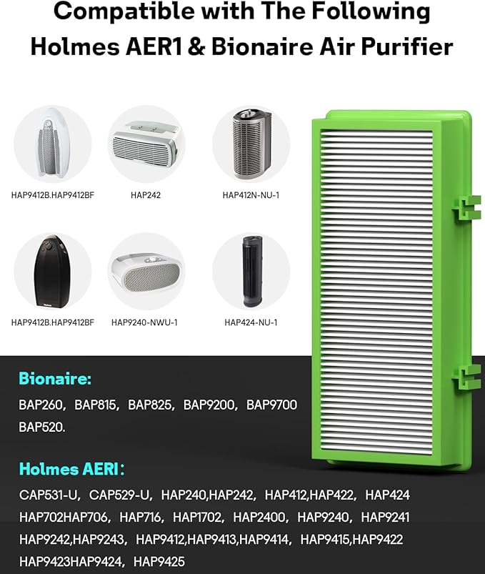 Aer1 Filter Replacement for Holmes Air Purifiers, 2 True HEPA Filters + 4 Carbon Booster Filters, HAPF30AT