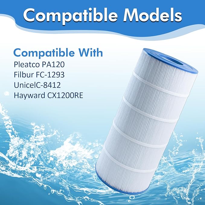 C1200 Pool Filter Cartridge (2-Pack) | Compatible with Hayward CX1200RE,PA120, Star Clear Plus C12002, PA120-M, Unicel C-8412,Clearwater II 125, Filbur FC-1293, Porpoise PP-B2, AK-7005 | 120 Sq. Ft.
