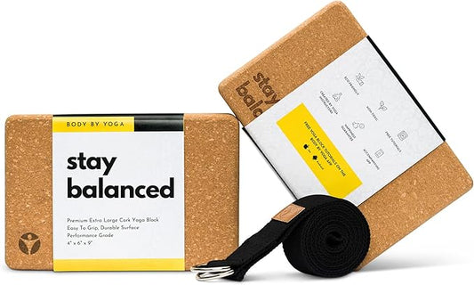 Premium Cork Yoga Blocks - Extra Large Yoga Block 2-Pack or Extra Tall 1-Pack for Inflexible Yogis | Natural, High-Density Cork for Superior Support & Stability | Optional Yoga Strap & Gift Box-FlexoryFit