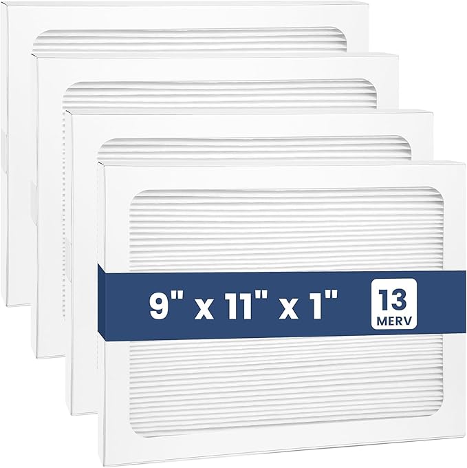 4 Pack 9 x 11 x 1 MERV 13 Replacement Filter Compatible with Santa Fe Compact70, Ultra70, Element, Compact2, UA 65H Dehumidifier Models