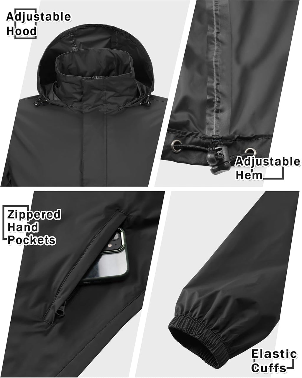 33,000ft Men's Pullover Rain Jacket Waterproof with Hood Lightweight Packable Raincoat Windbreaker for Golf Travel