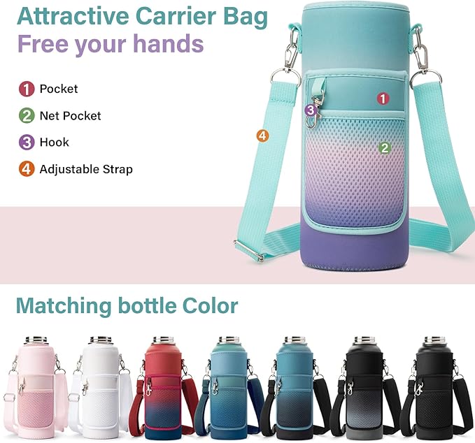 Insulated Water Bottle | Thickened Stainless Steel Vacuum Metal | Portable Sports Water Jug for Gym and Hiking with Straw, Carrier Bag, Handle Strap | BPA-Free 40 oz-FlexoryFit