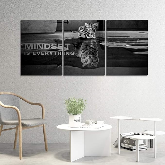 3 Panels Mindset is Everything Motivational Canvas Wall Art Inspirational Entrepreneur Quotes Poster Print Artwork Painting Picture for Framed Home Decoration Living Room office bedroom 36''W x 16''H-FlexoryFit