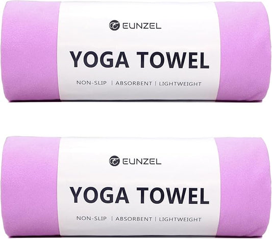 Eunzel 2 Pack Hot Yoga Towel Non Slip Yoga Mat Towel Non-Slip Sweat Absorbent Microfiber Towel for Hot Yoga, Pilates and Workout 72" x 26.5", Purple-FlexoryFit