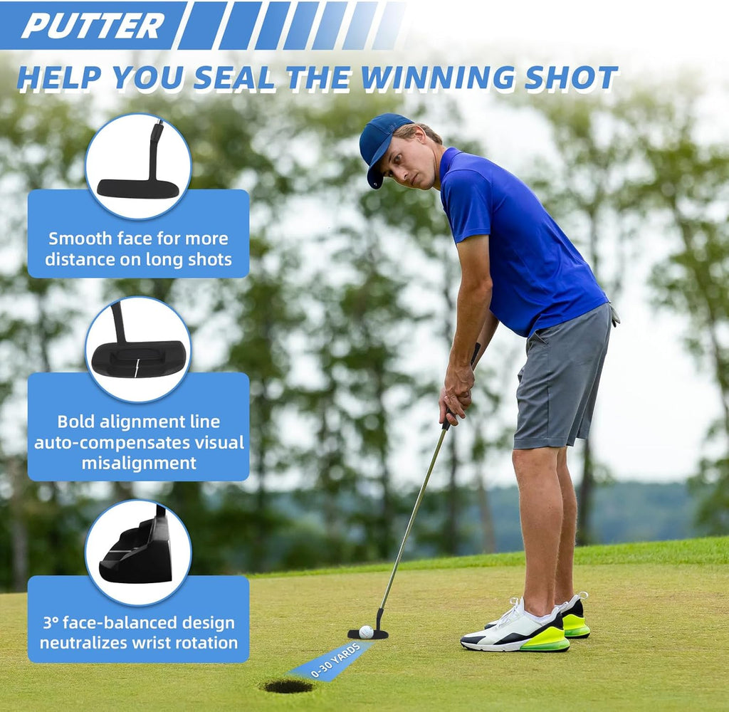 10 Pieces Complete Mens Womens Golf Clubs Set Right Hand for Men Women Includes Stand Bag with Rain Hood, 1#Driver 3#Wood #5 Hybrid,with 3 Head Covers, 6# 7# 8# 9# PW# Irons and Putter