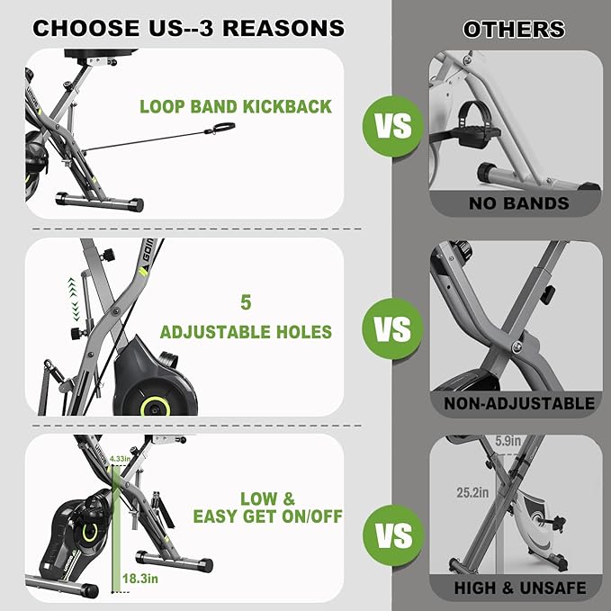 Exercise Bike, 5 in 1 Foldable Stationary Bike for Seniors, 16-Level Adjustable Magentic Resistance, Indoor Workout Bike with 330LB Capacity, Comfortable Seat Backrest X-bike-FlexoryFit