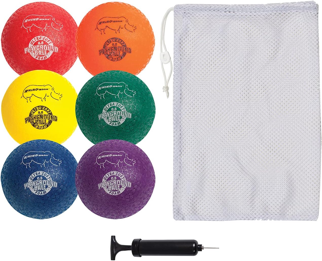 Champion Sports Super Soft Playground Ball Set – Rhino Skin® Foam Inflatable Balls for Indoor & Outdoor Play Durable, Lightweight & Safe for All Ages, Set of 6 with Pump & Mesh Bag