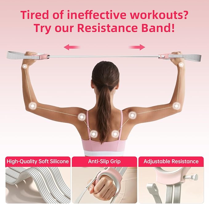 Figure 8 Fitness Resistance Bands with Handles, 20-60lb Adjustable Elastic Excercise Band, Non-Slip Fabric Silicone Bands for Strength Stretch Flexibility Training Arms Back Shoulder Chest Legs-FlexoryFit