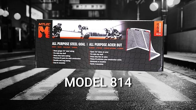 Mylec Steel Junior Hockey Goal for Indoor + Outdoor (52” x 43”), Easy Assembly, Lightweight, Portable, and Net Weave System (Red, 17 Pounds)
