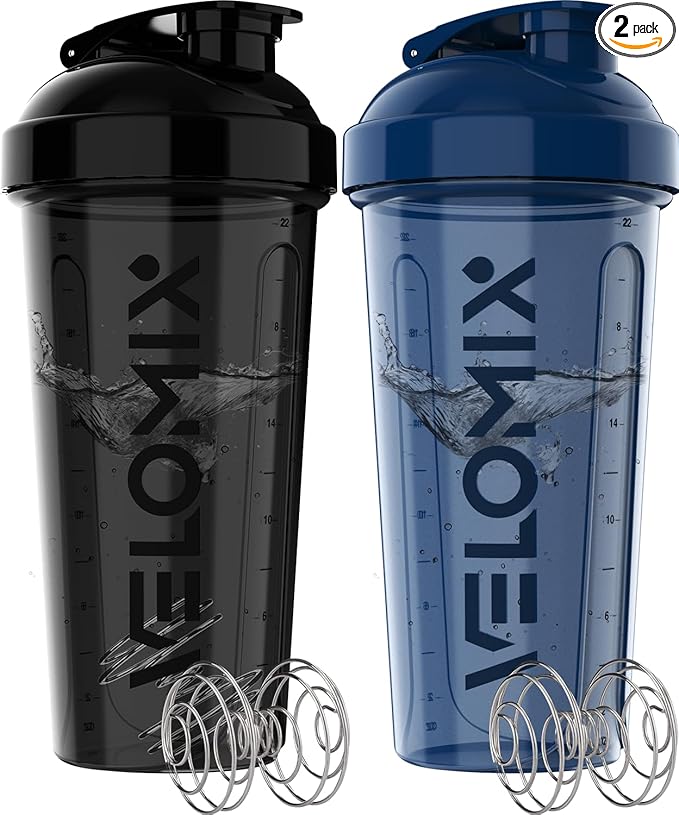 '-2 Pack- 28 oz Protein Shaker Bottles for Protein Mixes - 2x Wire Whisk | Leak Proof Shaker Cups for Protein Shakes | Protein Shaker Bottle Pack | Shakers for Protein Shakes-Blue&Black-FlexoryFit