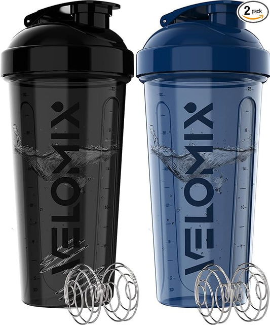 '-2 Pack- 28 oz Protein Shaker Bottles for Protein Mixes - 2x Wire Whisk | Leak Proof Shaker Cups for Protein Shakes | Protein Shaker Bottle Pack | Shakers for Protein Shakes-Blue&Black-FlexoryFit