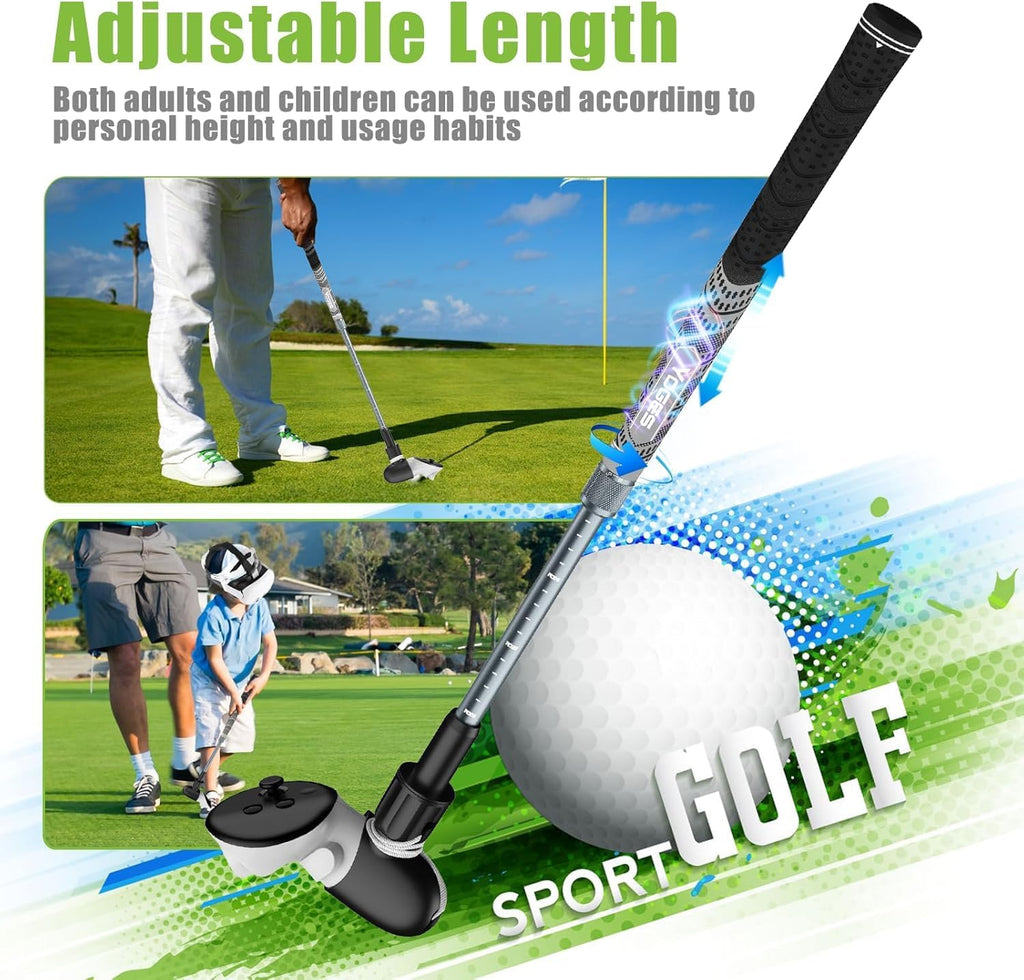 YOGES Adjustable Length VR Golf Club Handle for Meta Quest 3S/Quest 3/Oculus Quest 2, 90 Degree Virtual Reality Baseball Controller Attachment, Simulator Real Golf Game (ONLY for Right Controller)