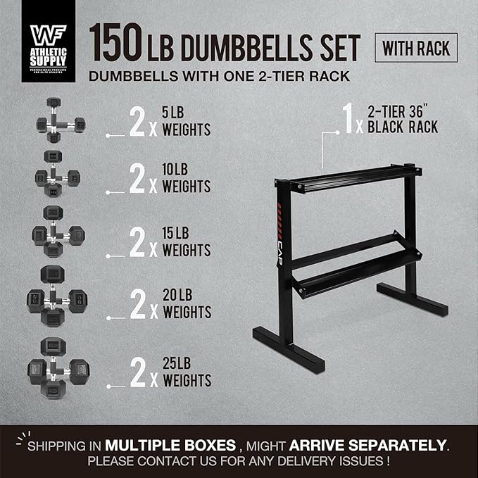 WF Athletic Supply Rubber Encased Hex Dumbbells with Rubber Grip Contoured Handle for Muscle Toning, Strength Building & Full Body Workout-FlexoryFit