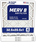 Filter King 32.5x20.5x1 Air Filter | 4-PACK | MERV 8 HVAC Pleated A/C Furnace Filters | MADE IN USA | Actual Size: 32.5 x 20.5 x .75"