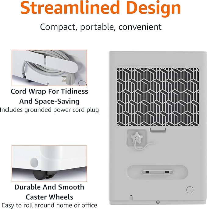 Amazon Basics Large Dehumidifier for Rooms, Energy Star Certified, Effectively Reduces Humidity, Timer, Auto-Defrost, Overflow Protection, up to 2500 SFT, 35 Pint, White