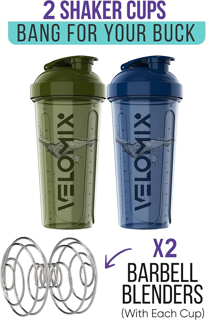 '-2 Pack- 28 oz Protein Shaker Bottles for Protein Mixes - 2x Wire Whisk | Leak Proof Shaker Cups for Protein Shakes | Pre Workout Shaker Bottle | Shakers for Protein Shakes-Green&Blue-FlexoryFit