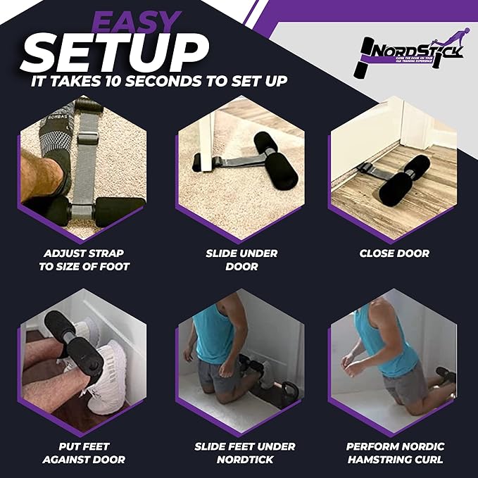 NordStick Nordic Hamstring Curl Strap - Original Nord Stick Exercise Set for Home and Travel - 5 Second Set Up-FlexoryFit