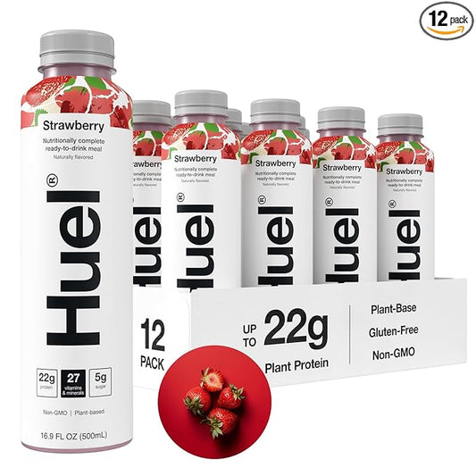 Huel Ready-to-Drink | Strawberry Shortcake Meal Replacement Drink | High Protein Drink | Nutritionally Complete, Low Sugar, High Fiber, Plant Based, Vegan, Healthy | 22g Protein Per Bottle, 16.9 Fl Oz (12 Pack)-FlexoryFit