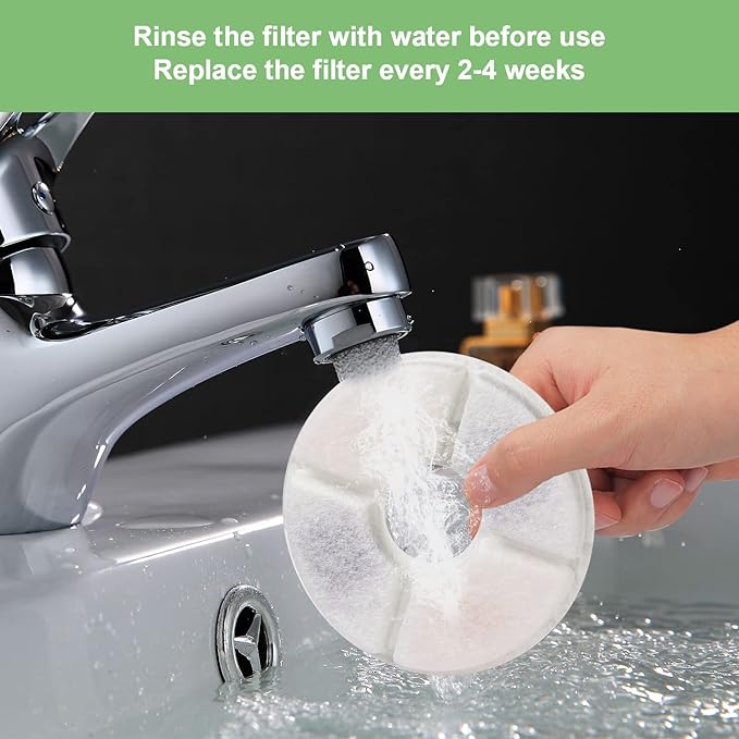 Wonder Creature Cat Water Fountain Filter Replacement, 6/8/12/16/8+4 Pack, Round Carbon Filters for 81oz/2.4L Stainless Steel Top Automatic Pet Fountain (8 Pack)