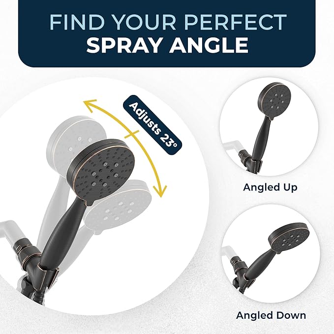 HammerHead Showers® Solid Metal 3-Spray Handheld Shower Head with Long Hose and Holder - OIL RUBBED BRONZE - 2.5 GPM High Pressure Shower Head with Handheld Sprayer - WIDE, MASSAGE, and MIST Sprays