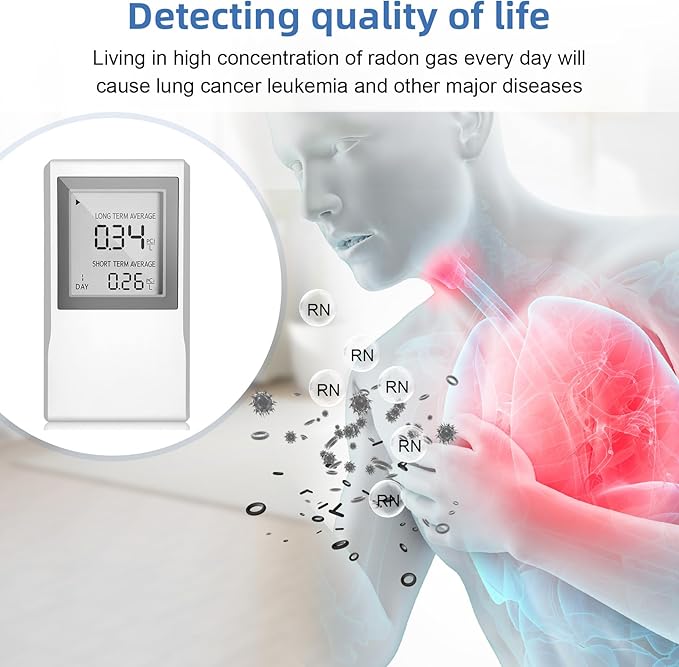 Radon Detector for Home with ±0.1 pCi/L Precision,Radon Meter,Real-Time Air Quality Monitoring,Long-Term & Short-Term Data,Portable Design & Extended Battery Life,Radon Detector for Home Basement