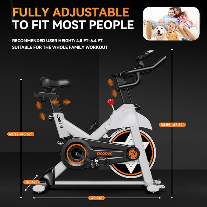 POOBOO Exercise Bike, Stationary Bike for Home Gym, Indoor Cycling Bike w/Comfortable Seat Cushion & Tablet Mount, Silent Belt Drive Indoor Bike for Cardio Workout-FlexoryFit