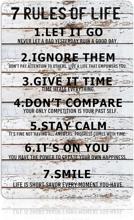 Teen Boys Room Decor - Cool Inspirational Wall Art Teenage Girl Bedroom Stuff 7 Rules of Life Metal Tin Signs for 10-18 Year Old Teens Room Accessories 8x12 Inch-FlexoryFit