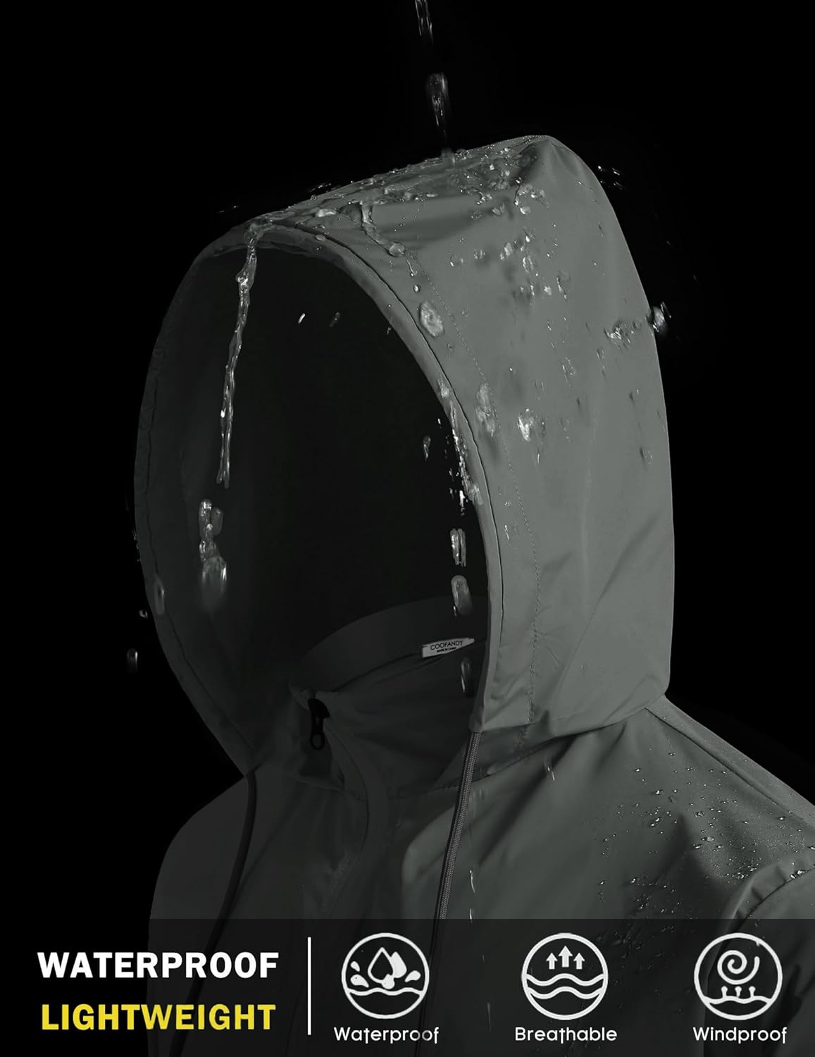 COOFANDY Men's Packable Rain Jacket Lightweight Waterproof Raincoat with Hood Travel Hiking Golf Windbreaker