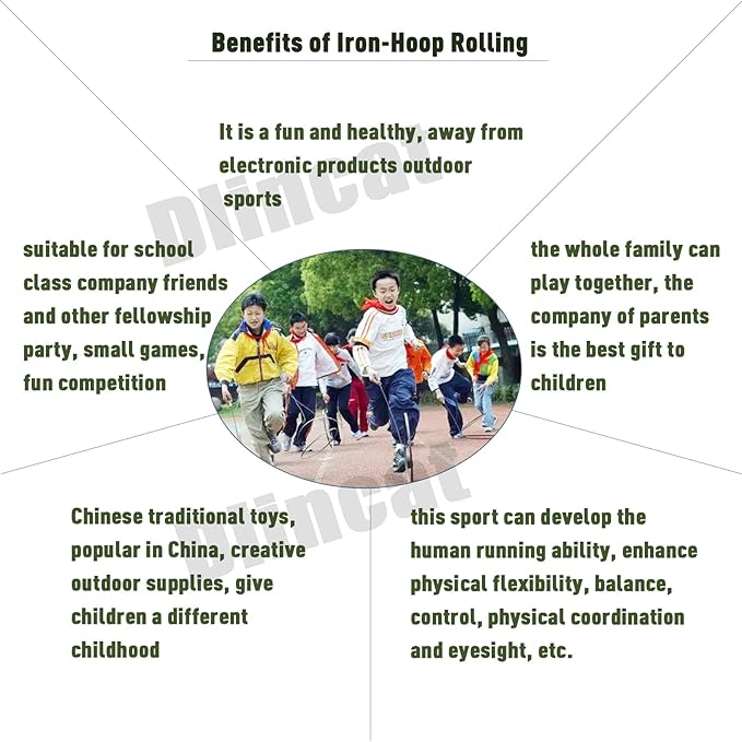 Iron-Hoop Rolling,Iron Ring Game,Stainless Steel Rolling Iron Ring,Adult Students Parent-Child Outdoor Fitness Equipment,Hand Pushing Wind fire Wheel, Chinese Traditional Sports Nostalgic Toys (47CM)-FlexoryFit
