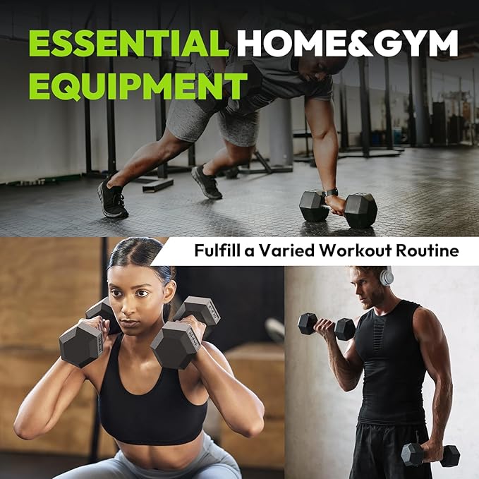 Hex Dumbbell Sets with Rack, 60-550 lb Rubber Encased Exercise & Fitness Dumbbells Set with Rack Option, Hand Weight for Strength Training, Weight Dumbbells-FlexoryFit