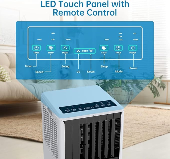 8000 BTU Portable Air Conditioner for Rooms up to 350 Sq.Ft, 3-in-1 Cooling, Dehumidifier & Fan with Quiet Operation, Efficient Cooling, Sleep Mode, 24-Hour Timer & Remote Control, Dark grey