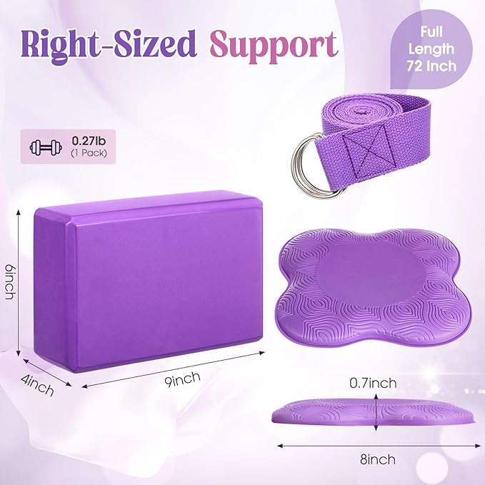 5 Pcs Yoga Blocks Knee Pads Yoga Strap Set Soft Premium Foam Blocks Accessories for Pilates Meditation General Fitness Stability, Kneeling, Balance, Deepen Stretches and Toning-FlexoryFit