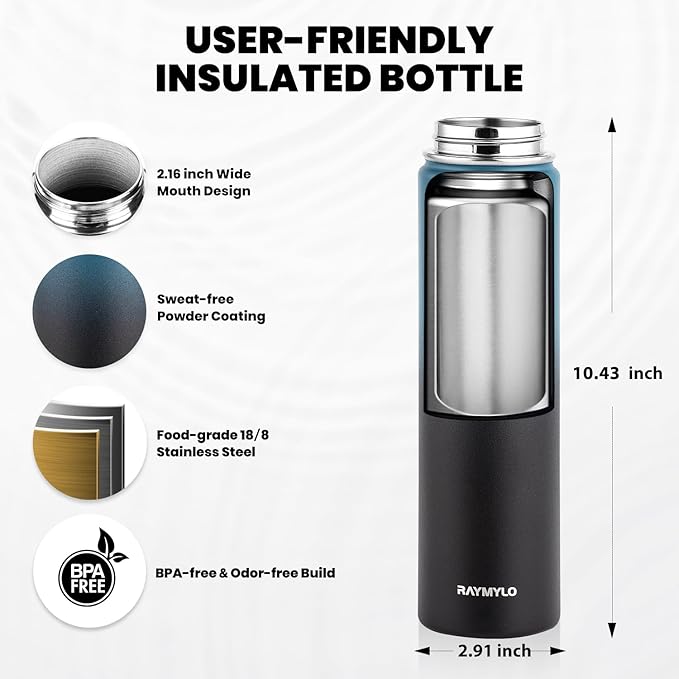 Insulated Water Bottle 24oz, Triple Wall Vacuum Stainless Steel (Cold for 48 Hrs, Hot for 24Hrs), Leak Proof & Non-BPA, 24oz Hydro Water Flask with Paracord Handle & Straw Spout Lids-FlexoryFit