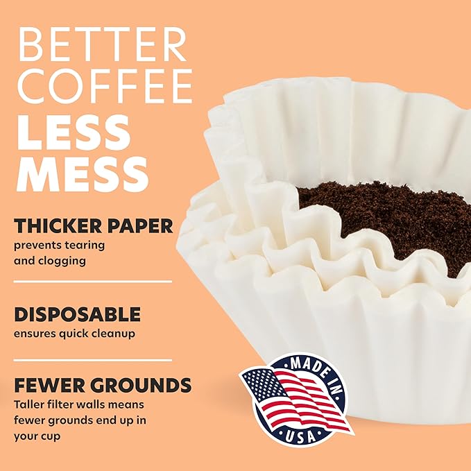 Tupkee Coffee Filters 8-12 Cups - 300 Count, Basket Style, White Paper, Chlorine Free Coffee Filter, Made in the USA