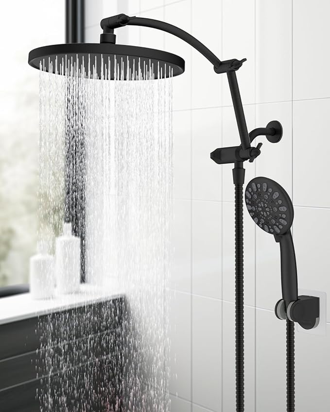 Hibbent Self-cleaning Shower Head, 10'' High Pressure Rain Shower Head, Showerhead Combo/Handheld Shower Head, 16'' Adjustable Arc Shower Extension Arm, 71'' Hose, Showerhead Holder, Oil-Rubbed Bronze