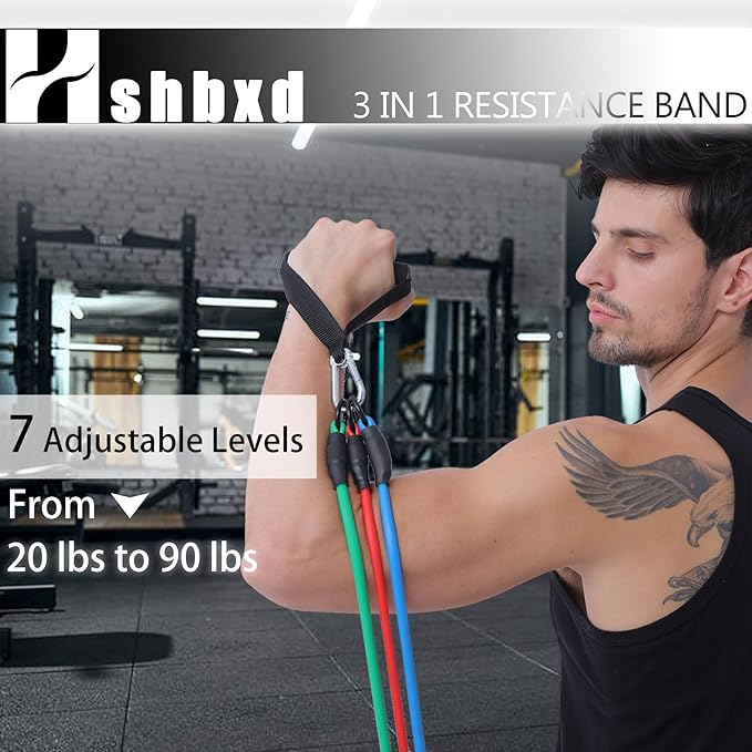 Resistance Bands with Handles for Working Out Women and Men, Exercise Bands with Door Anchor, Stretch Bands for Home Workouts, Simple Guide Included-FlexoryFit