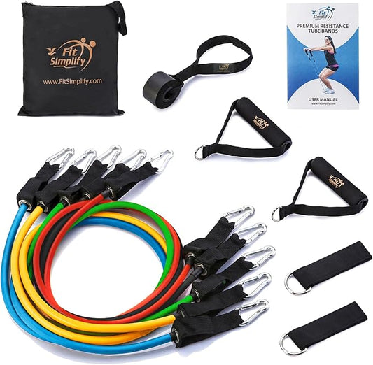 Fit Simplify Resistance Tube Bands 12 Piece Set with Instruction Booklet-FlexoryFit